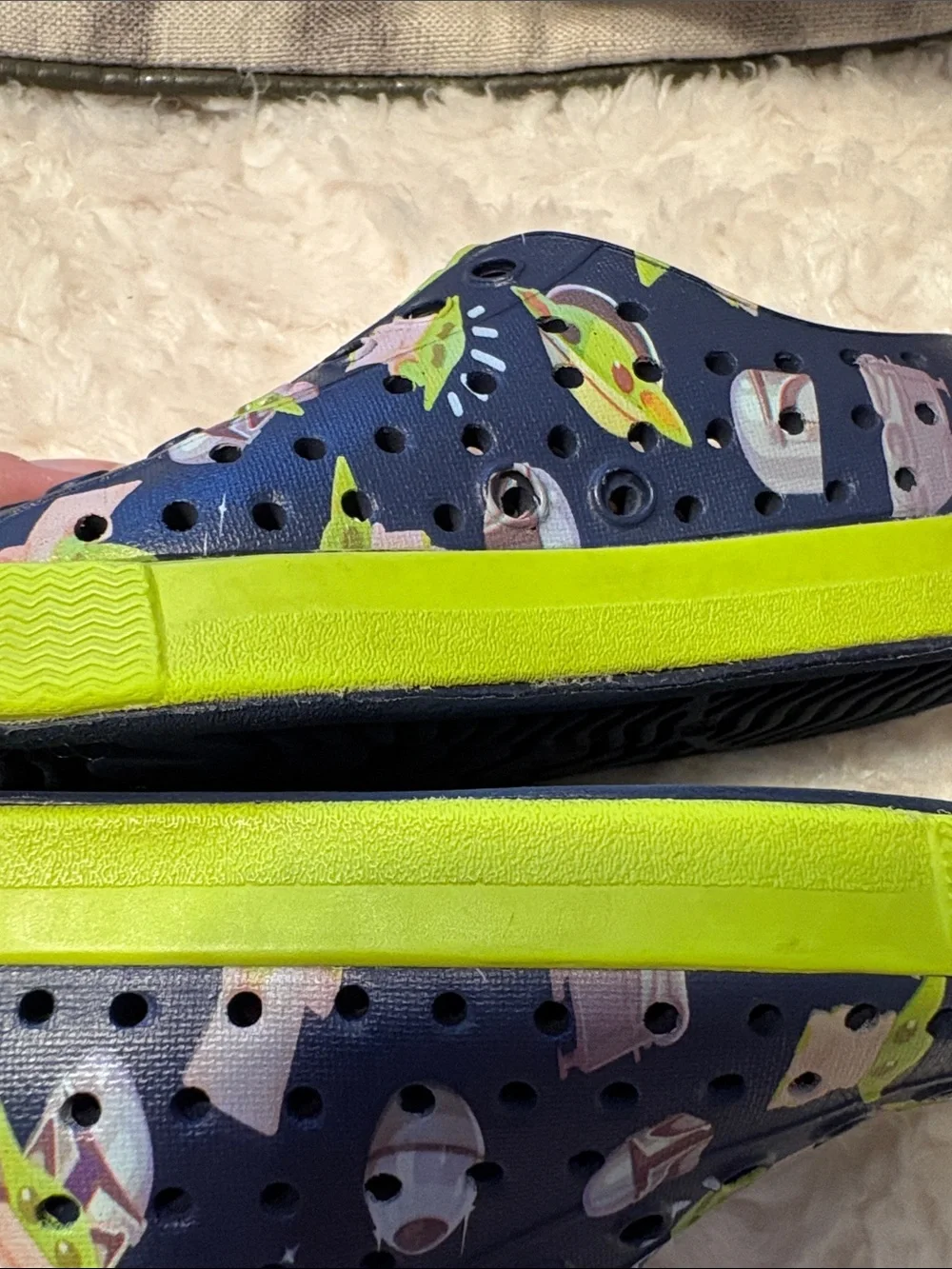 Native Grogu Navy and Lime Green Slip on Shoes C7 Toddler 7
